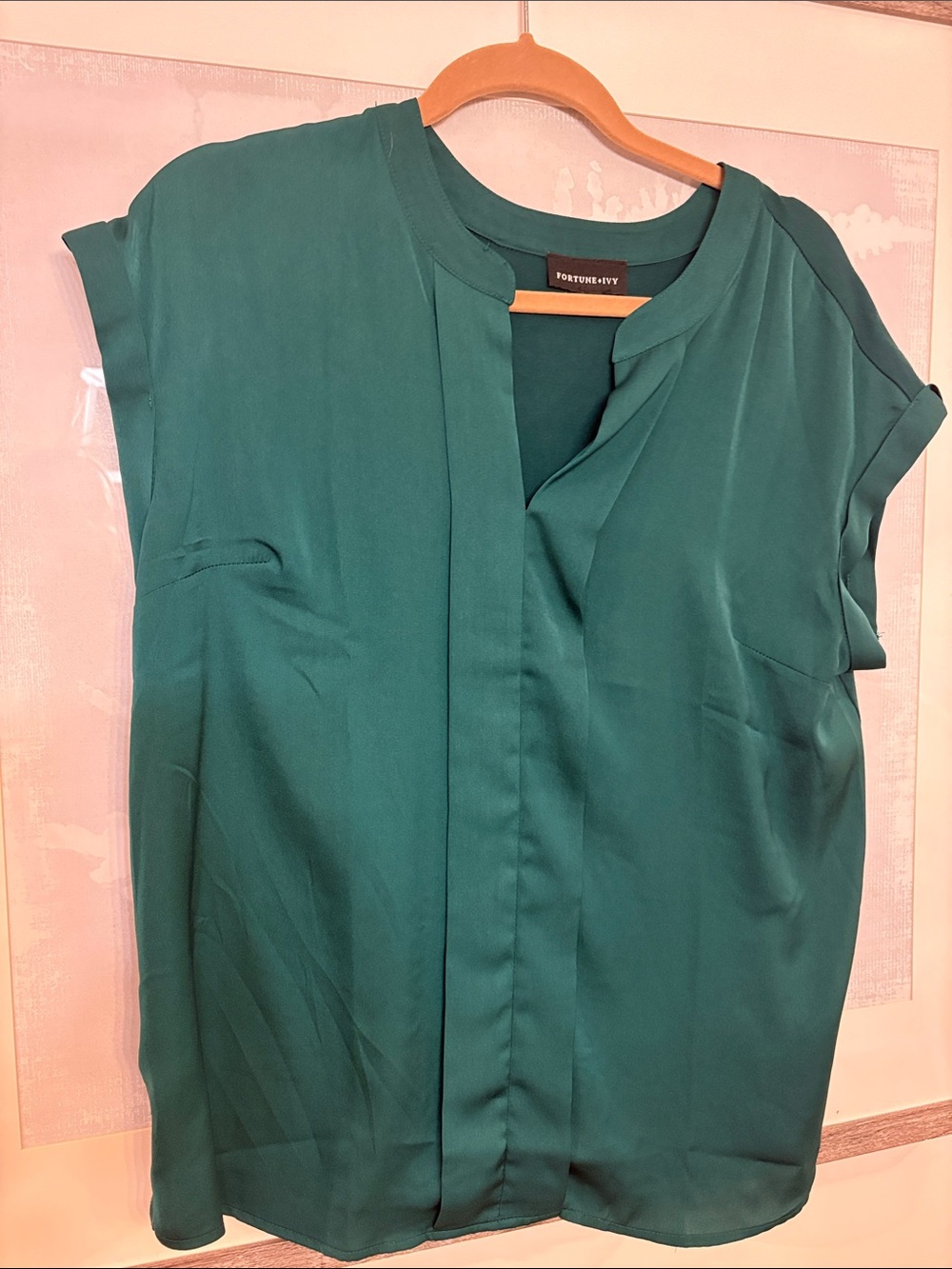 Fortune & Ivy Emerald Green Cap Sleeve Blouse